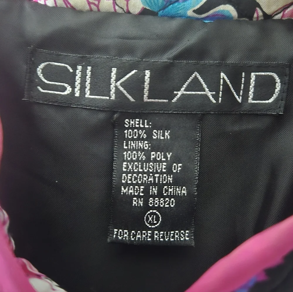 SilkLand Vibrant Floral Silk Coat, Beading, Artsy, Asain, Size XL - Picture 6 of 9